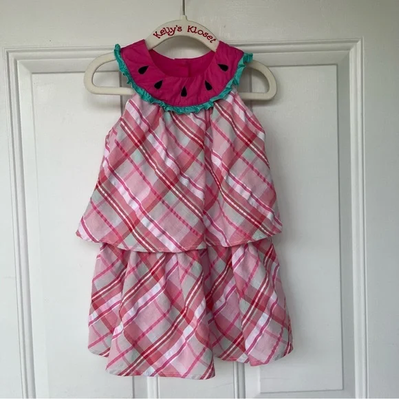 •Youngland• Tiered Plaid Watermelon Dress - Size 2T - Picture 1 of 9